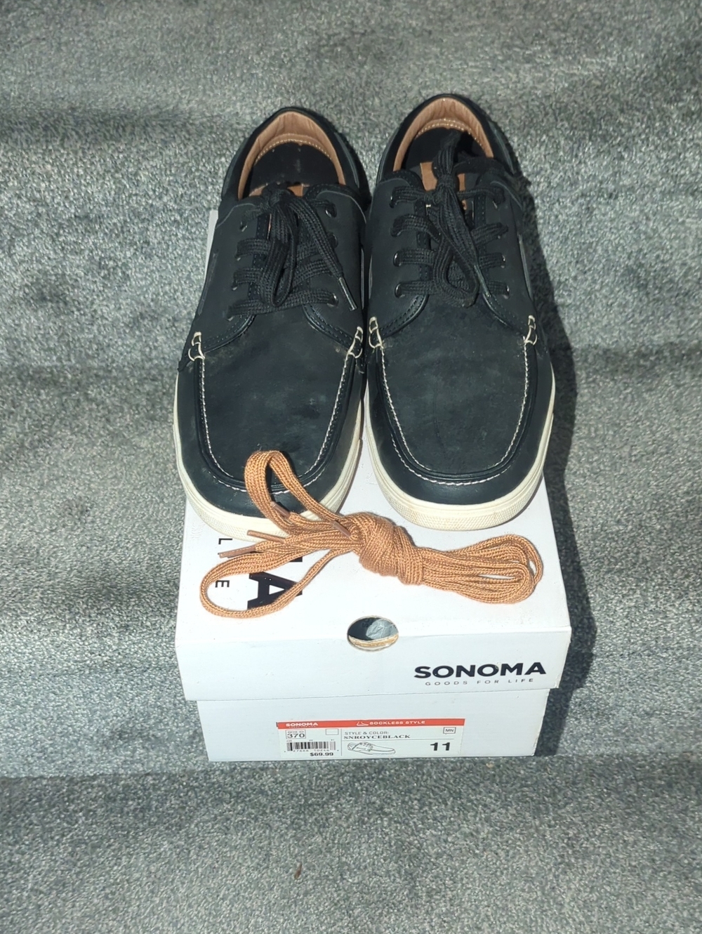 Sonoma Men’s Black Boat Shoes with Tan Laces